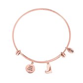 CO88 Collection Inspirational 8CB 13015 Stalen Armband met Hangers - Live Love Laugh en Hart - One-size - Rosékleurig