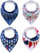 JillyBee - Slab - Slabbetje - Slabber - Bandana - 4pack - Vissen - Anker - Ahoy - Blauw