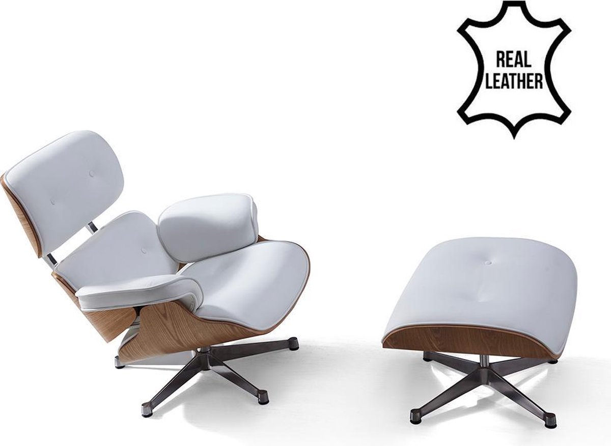 Eames Lounge Chair replica met - Wit leder essenhout | bol.com