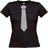 Stropdas t-shirt glitter zilver maat XL Dames zwart