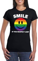 Smile if you respect LGBT emoticon shirt zwart dames S