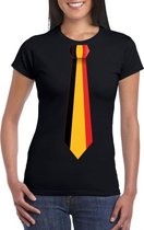 Zwart t-shirt met Belgie vlag stropdas dames - Belgie supporter XS