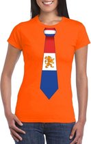 Oranje t-shirt met Hollandse vlag stropdas dames -  Oranje Koningsdag/ Holland supporter kleding XXL