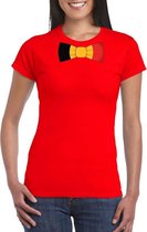 Rood t-shirt met Belgie vlag strikje dames -  Belgie supporter XS