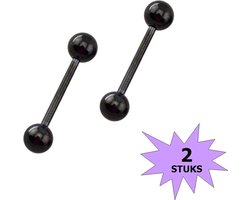 Fako Bijoux® - Barbell Piercing - 12mm - Zwart - 2 Stuks