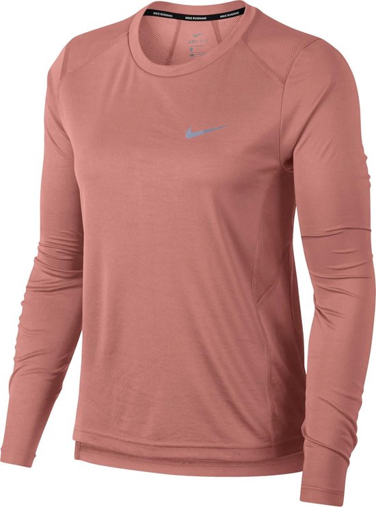 Nike Dry Miler Hardloop Longsleeve Sportshirt - Maat M - Vrouwen - donker  roze | bol.com