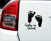 BABY ON BOARD-AUTO STICKER -BABY VOETJES -KLEUR ZWART- nr 6672