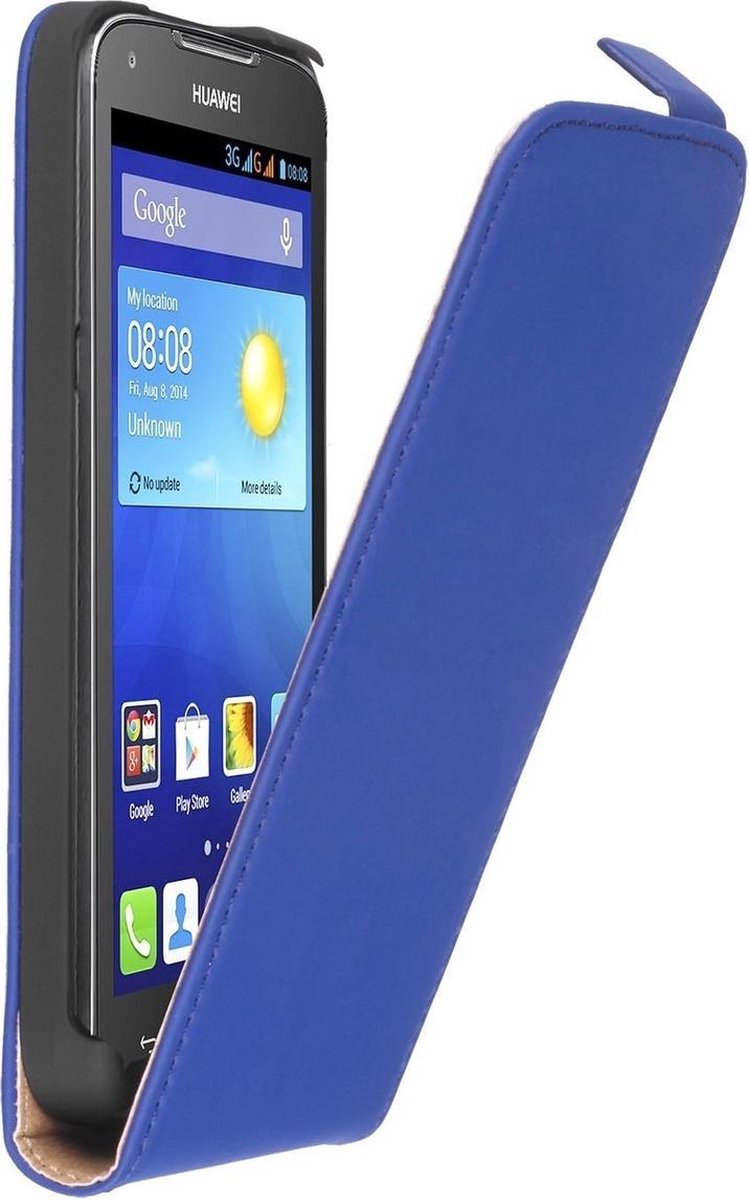Blauw premium leder flipcase voor de Huawei Ascend Y540