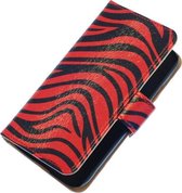 Rood Zebra Wallet Bookstyle Hoesje voor Apple iPhone 4 / 4s