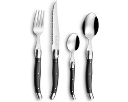 Lou Laguiole® 24-delige Tradition Bestekset Antraciet – 6 Personen – 18/0 Chroomstaal – Hoogglans – Iconische Laguiole-Bij – Cadeauverpakking