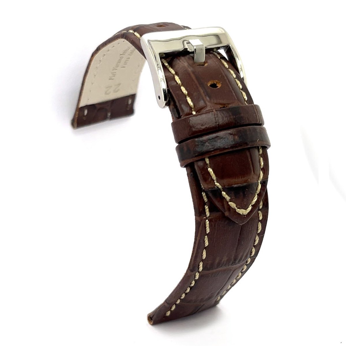 horlogeband-horlogebandje-20mm-echt leer-croco-bruin-wit stiksel-zacht-leer-20 mm