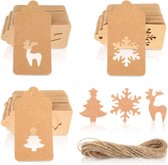 Kerst Kraft Papier Hang Labels, 120 Stks Xmas Papier Gift Tags Kerstman Opknoping Labels Gift Wrap Tags Kerstboom Sneeuwvlok Eanden Labels met 15 Meter Twines voor DIY Kerstfeest Gunst Gift