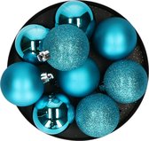 Atmosphera Kerstballen - 9st - kunststof - blauw-turquoise - 6cm