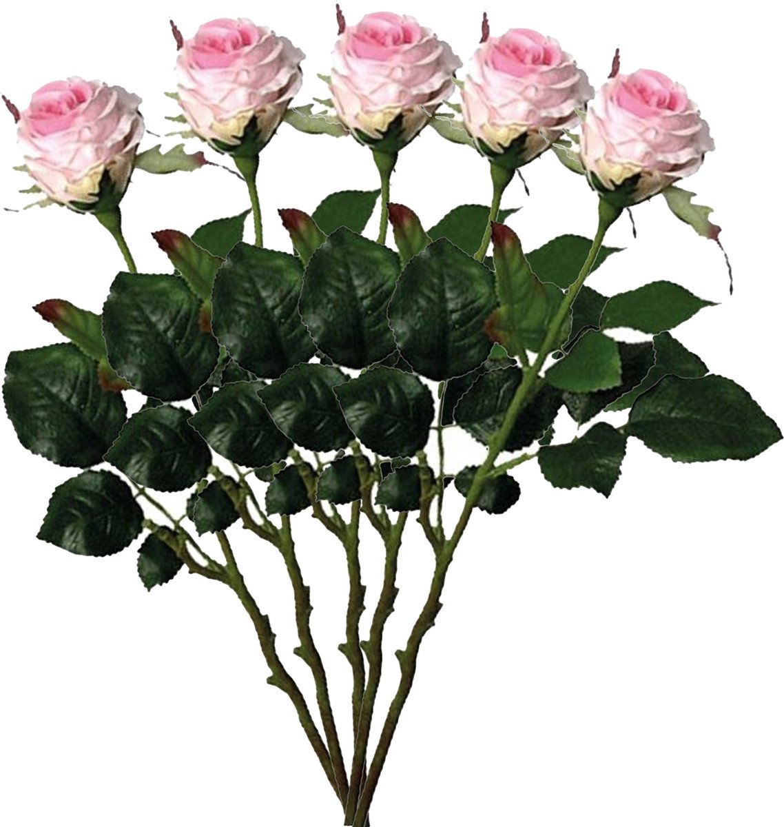 Mica Decorations Kunstbloem roos Elena - 5x - roze - 48 cm - kunststof steel - bloemen