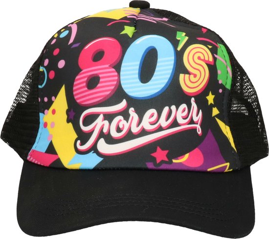 Fiestas Foute 80s/90s print party pet - zwart - jaren 80/90 verkleed accessoires - volwassenen onze size
