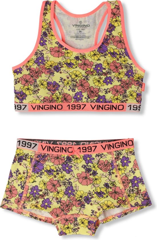 Vingino G231-10 Neon Flower Set Nachtkleding Meisjes - Oranje - Maat 158/164