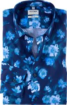 OLYMP Level 5 body fit overhemd - popeline - rookblauw dessin - Strijkvriendelijk - Boordmaat: 38