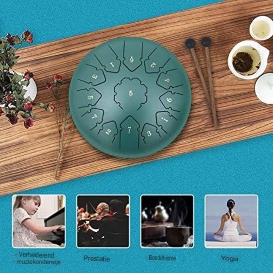 Steel Tongue Drum - Handpan Drum - Hangdrum - Handpan 30 cm - Donkergroen van Makai. — afbeelding 3