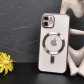Apple iPhone 11 silicone Back cover met lenzbeschermer/magneet case Telefoonhoesje/transparant met Rose goud randen