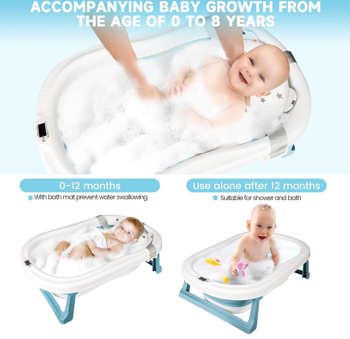 Baignoire Pliable Bébé Grande 92cm, Baignoire Enfant pour Douche