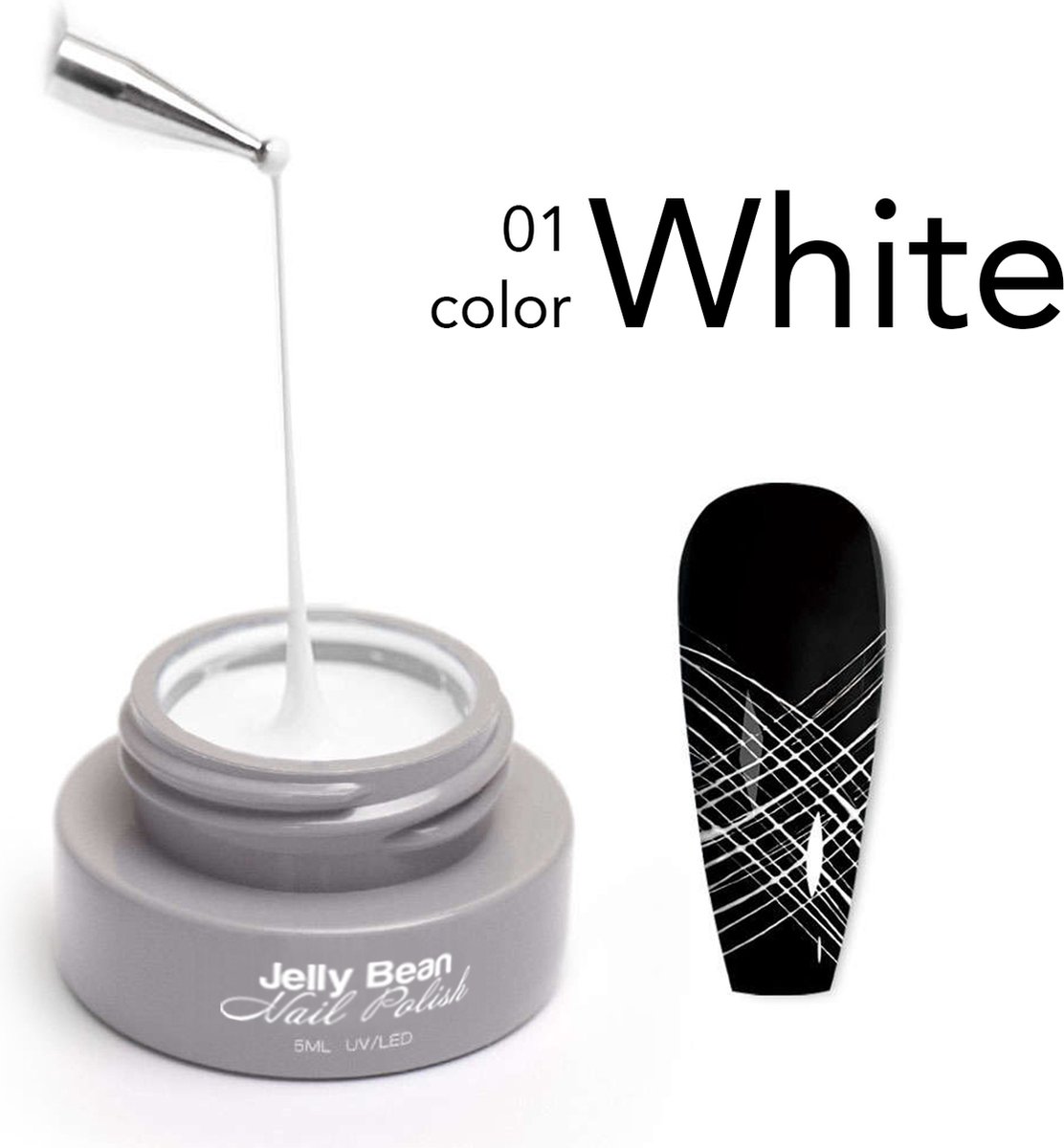 Goedkoopste Jelly Bean Nail Polish Spider gel Wit - nail art gel White - UV gellak 5ml
