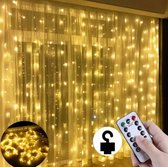 Rideau lumineux 3 x 3 m, guirlande lumineuse LED, rideau avec 8 modes, étanche IP65, décoration de la maison pour salon, mariage, fête, Noël (300 LED, blanc chaud)