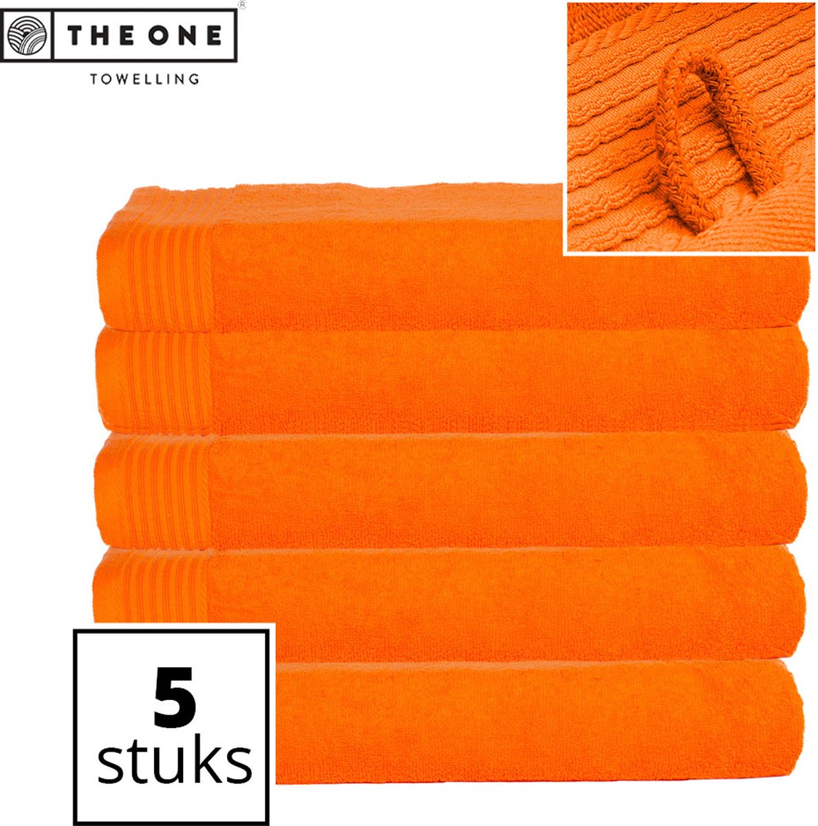 The One Towelling Classic Strandlakens - Voordeelverpakking - Hoge vochtopname - 100% Gekamd katoen - 100 x 180 cm - Oranje - 5 Stuks