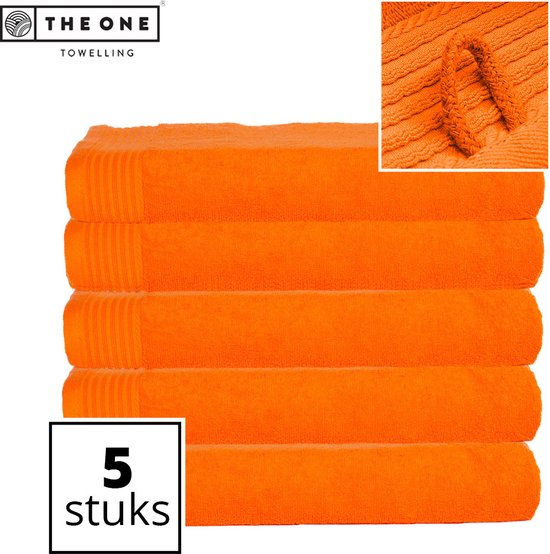 The One Towelling Classic Strandlakens - 100 x 180 cm - 5 Stuks - Voordeelverpakking - Hoge vochtopname - 100% Gekamd katoen - Oranje