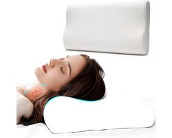 Orthopedisch hoofdkussen Tegen Nek- en rugklachten – Memory foam – 60 x 31 x 7-11 cm – Traagschruim – Nekklachten - Orthopedisch – Ergonomisch – Koudschuim (2023 model)