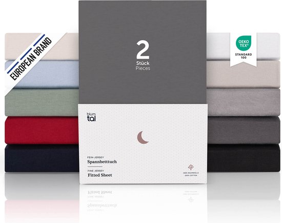 Blumtal Hoeslaken Premium Jersey - 120 x 200 cm - jusqu'à 40 cm de hauteur de matelas - Anthracite - 100% Katoen - Sommier tapissier - Set de 2