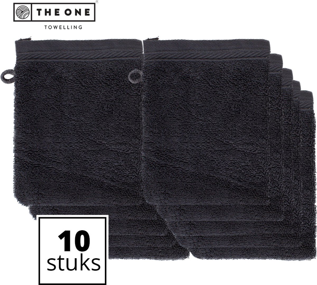 The One Towelling Washandjes - Voordeelverpakking - 100% organisch katoen - Met ophanglus - 550 gr/m2 - 16 x 21 cm - Antraciet - 10 Stuks