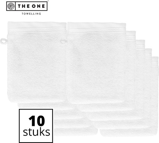 The One Towelling Washandjes - 16 x 21 cm - 10 Stuks - Voordeelverpakking - 100% organisch katoen - Met ophanglus - 550 gr/m2 - Wit
