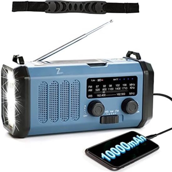 1 noodradio met dynamo 2 zonnepanelen 2 lampen mega accu FM/AM