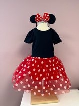 Robe de soirée-minnie-vêtements de fête fille-soirée à thème-séance photo-déguisement-robe-robe d'anniversaire-robe de soirée-robe fille-pois-rouges-diadème (taille 92/98)