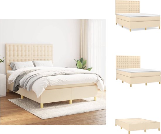 vidaXL Boxspringbed - Bedframe - hoofdeind - matras - topmatras - 193x144x118/128 cm - Crème - Duurzaam en comfortabel - Bed