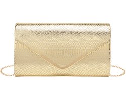 Schoudertas Jessica goud - avondtas - clutch - slangenprint - afneembare schouderketting - stevige trendy damestas - tas - dames - bruiloft - feest Schoudertas Jessica goud - avondtas - clutch - slangenprint - afneembare schouderketting - stevige trendy damestas - tas - dames - bruiloft - feest