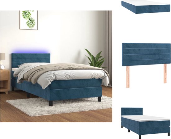 vidaXL Boxspring - Fluweel - LED - 203x100x78/88 cm - Donkerblauw - Bed