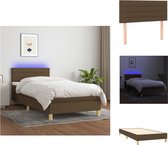 vidaXL Boxspring Dark Brown 203x80x78/88 cm - Pocket Spring Mattress - Breathable and Durable Fabric - Adjustable Headboard - Colorful LED Lighting - Bed