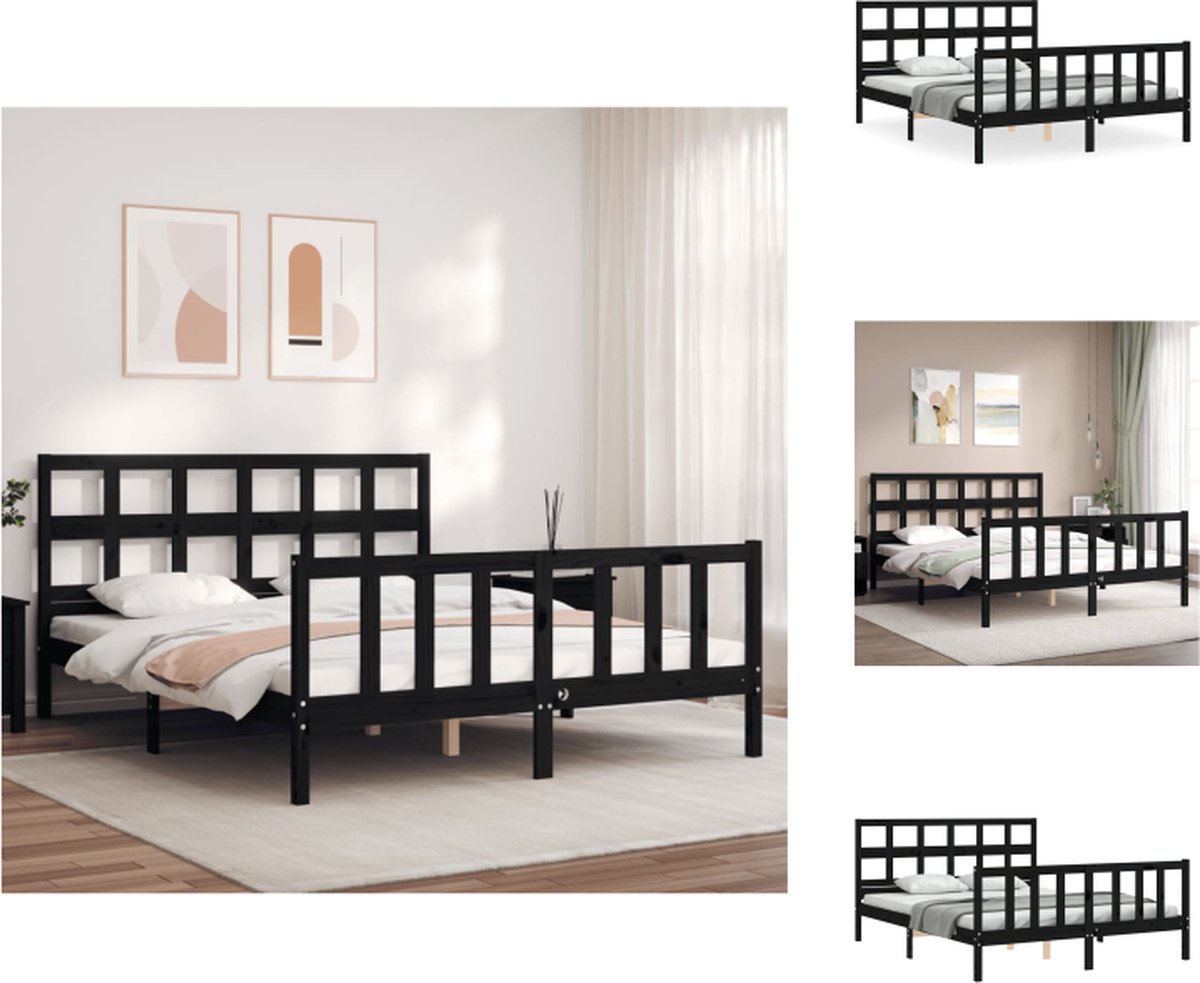 VidaXL Massief Grenenhouten Bedframe 205.5 x 155.5 x 100 cm Zwart 150 x 200 cm (5FT King Size) Multiplex lattenbodem Bed