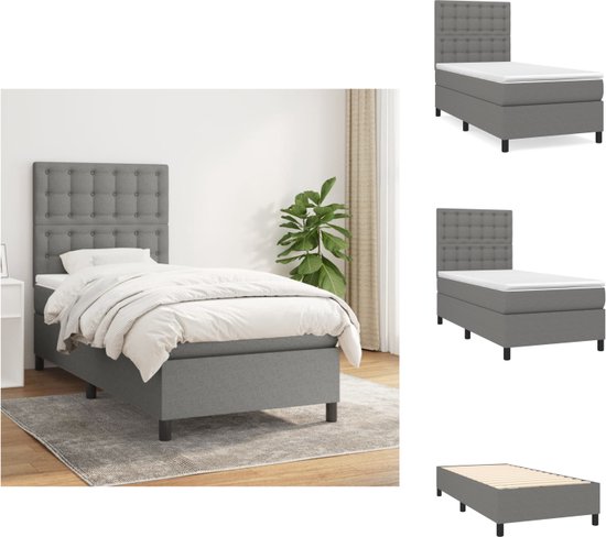 vidaXL Boxspringbed - Comfort - Bed - 203 x 100 x 118/128 cm - Donkergrijs - Bed