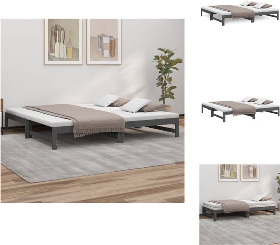 vidaXL Slaapbank 205.5 x 158 x 30 cm - Massief grenenhout - Uitschuifbaar bed - Grijs - Bed