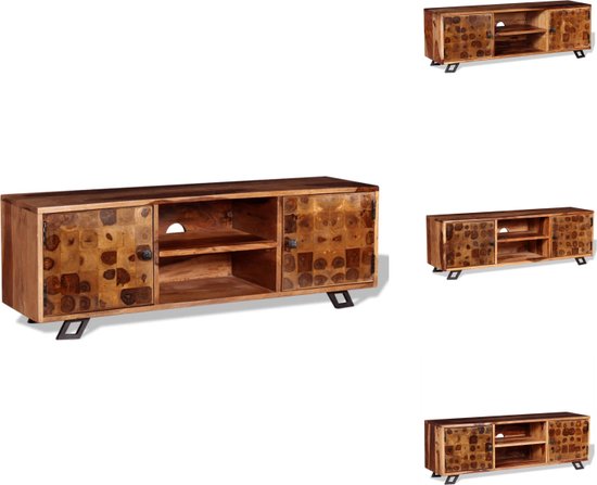 vidaXL Meuble TV en bois de Sesham - 120x30x40 cm - avec 2 armoires et 2 étagères - Meuble