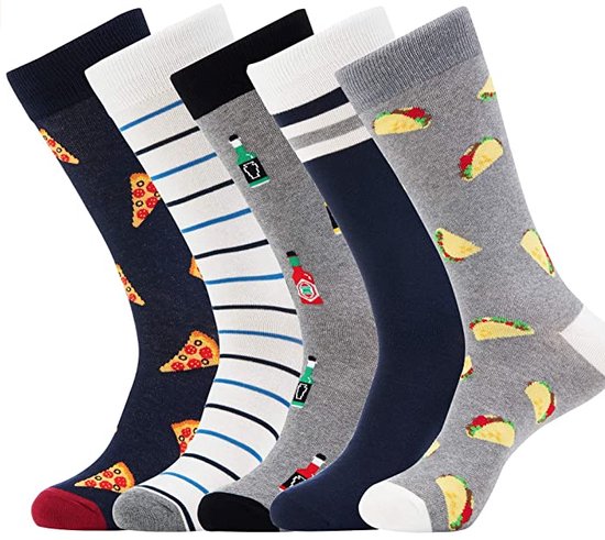 Monfoot - Grappige sokken - Vrolijke Kleurrijke Warme Sokken - Heren - 5Paar - Pizza - Perfect Cadeau