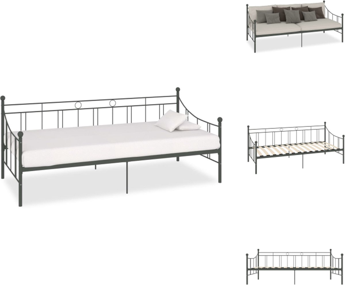 VidaXL Metalen Slaapbank Grijs 208 x 95 x 83 cm Geschikt voor 90 x 200 cm Matras Montage vereist Bed