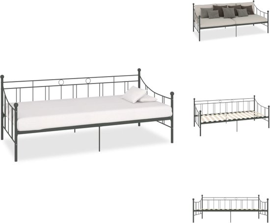 vidaXL Metalen Slaapbank - Grijs - 208 x 95 x 83 cm - Geschikt voor 90 x 200 cm Matras - Montage vereist - Bed