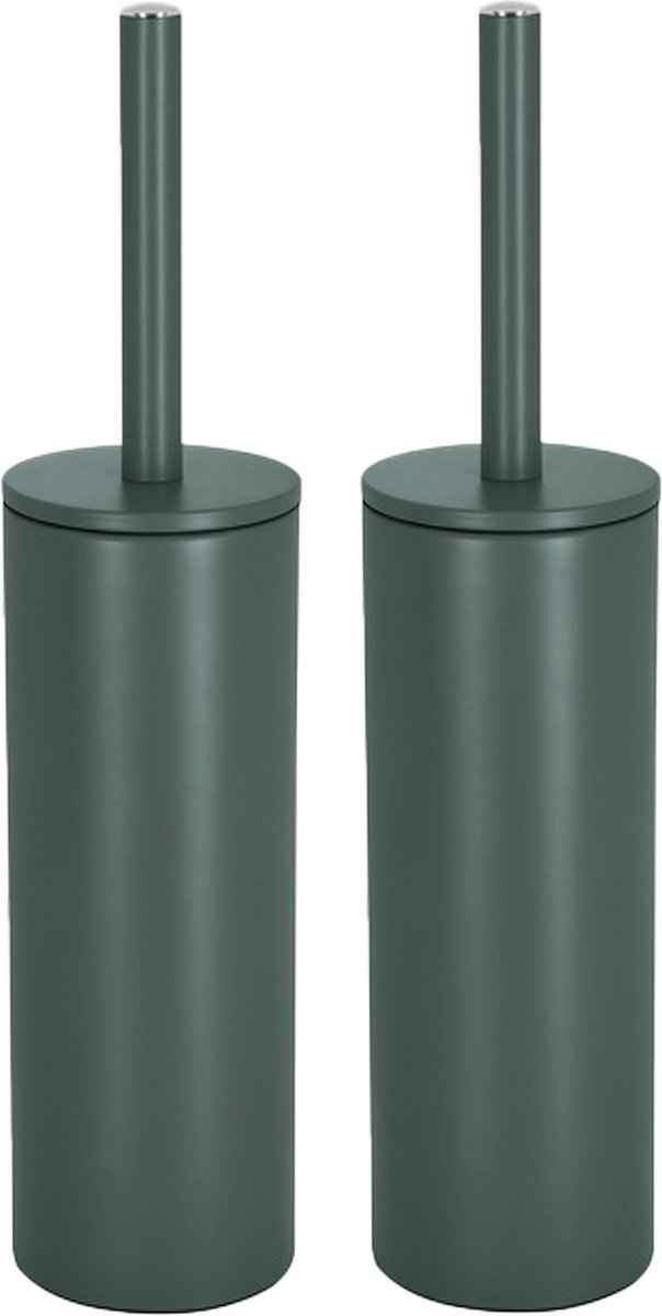Spirella Luxe Toiletborstel in houder Cannes - 2x - donkergroen - metaal - 40 x 9 cm - met binnenbak