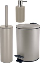 Spirella Badkamer accessoires set - WC-borstel/pedaalemmer/zeeppompje - metaal/keramiek - beige - Luxe uitstraling