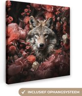 Canvas schilderij 20x20 cm - Wolf hond - Kamer decoratie accessoires bloemen - Schilderijen woonkamer dier - Wanddecoratie slaapkamer - Muurdecoratie keuken - Wanddoek interieur binnen - Woondecoratie huis