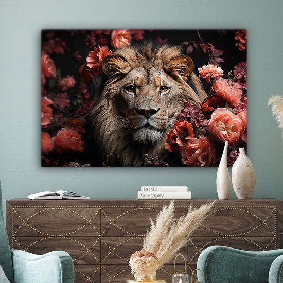Peinture sur toile 120x80 cm - Fleurs de lion - Accessoires de décoration de chambre - Peintures animaux de salon - Décoration murale chambre - Décoration murale cuisine - Toile murale intérieur - Décoration maison
