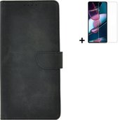 Motorola Moto G73 Hoesje - Bookcase - Moto G73 Hoesje - Pu Leder Wallet Book Case Zwart Cover + Screenprotector